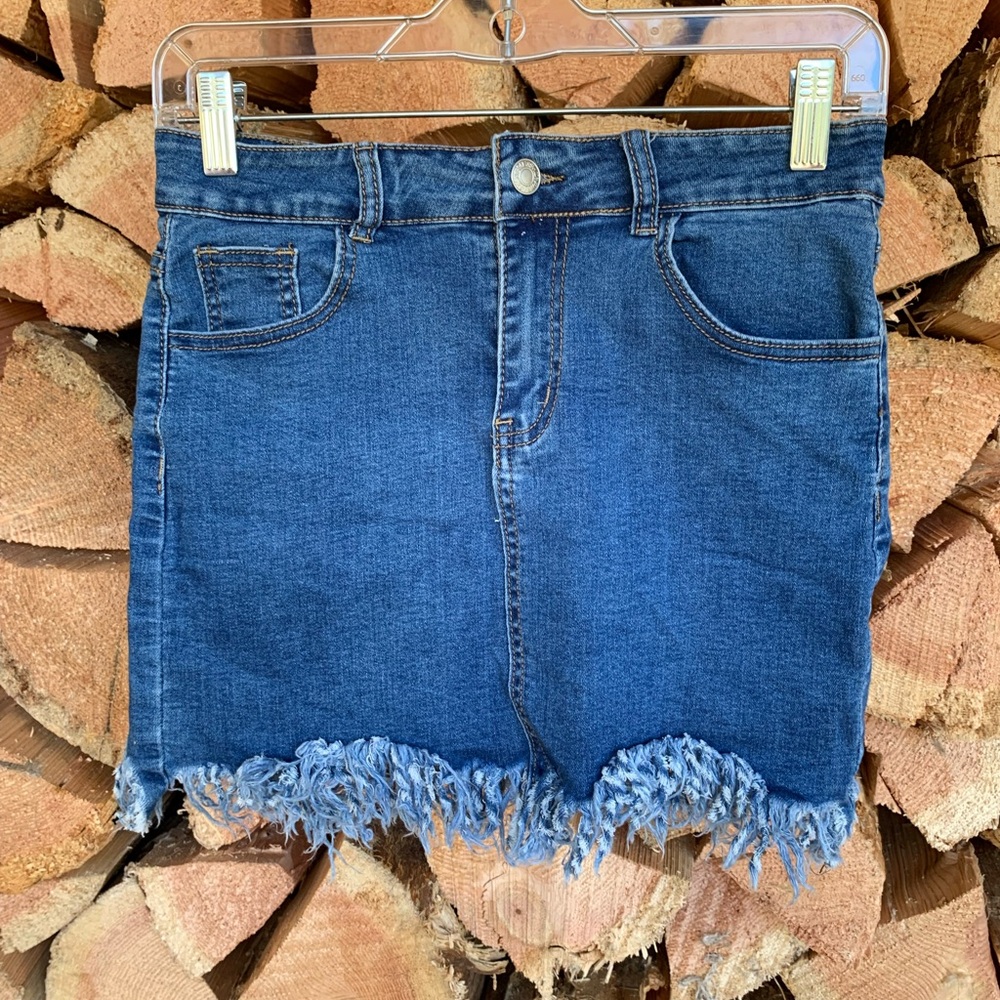 Medium Frayed‎ Hem Denim Mini Skirt Grunge Skater Coquette Vintage Y2K Women’s